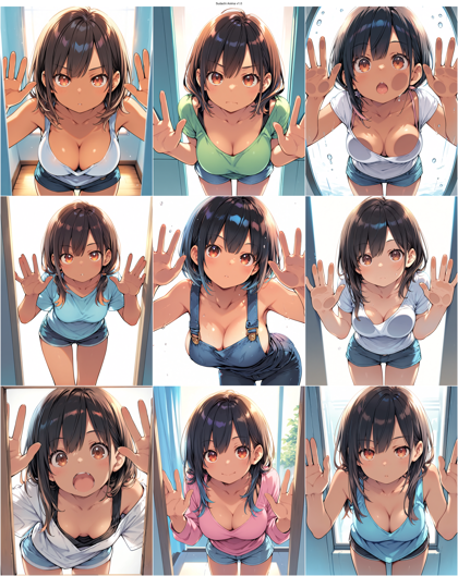 Sudachi Anima v1.0 - 前かがみで、壁に手をついているポーズを表現するプロンプト、画像生成結果:画像11