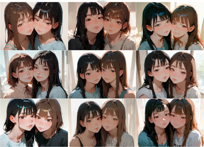 Anima aesthetic-v1.1 - 顔（頭部）を近づけているシーンを表現するプロンプト、画像生成結果:画像1