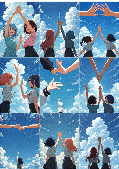 Nova Anime XL v19.0 - ハイタッチを表現するプロンプト、画像生成結果:画像2