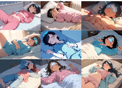 Anima-2.9B v1.0 - 額の冷えピタシート、氷嚢を表現するプロンプト、画像生成結果:画像2