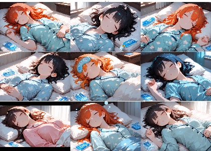 Hassaku Anima v1.3 - 額の冷えピタシート、氷嚢を表現するプロンプト、画像生成結果:画像3