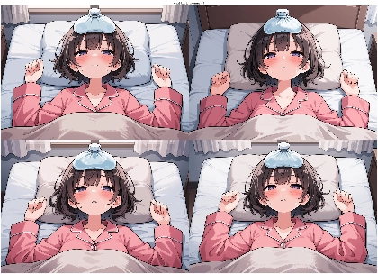Krea2-Luc-turbo anime-v.1 - 額の冷えピタシート、氷嚢を表現するプロンプト、画像生成結果:画像11