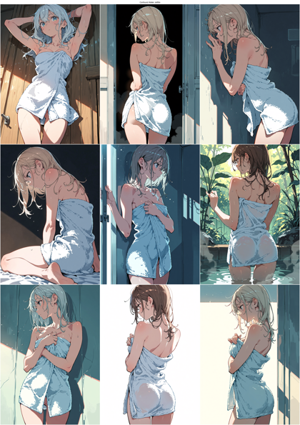 Confound Atelier JetMix - バスタオルを巻いているキャラクターを表現するプロンプト、画像生成結果:画像7
