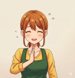 片手で謝るポーズ (メンゴのポーズ) を表現するプロンプト、画像生成結果:画像1