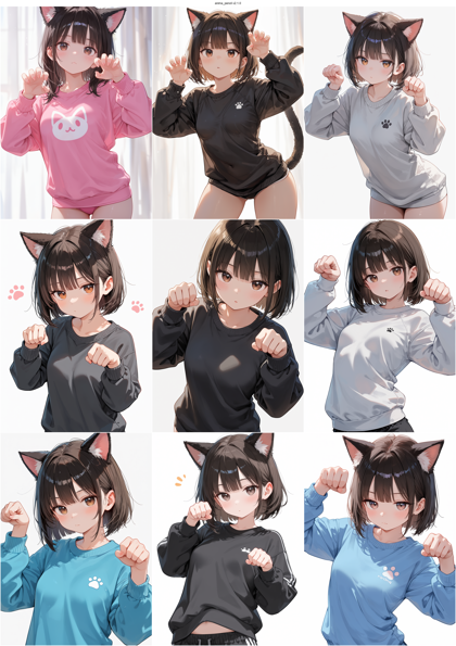 anima_pencil v2.1.0 - 「がおー」のポーズ、犬、猫の手のポーズを表現するプロンプト、画像生成結果:画像2