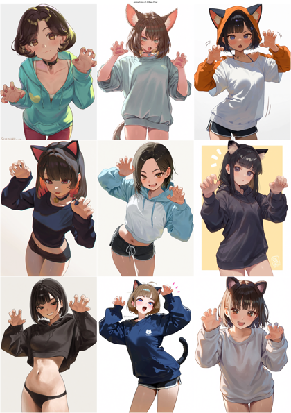 AnimaYume v1.0 Base Final - 「がおー」のポーズ、犬、猫の手のポーズを表現するプロンプト、画像生成結果:画像1