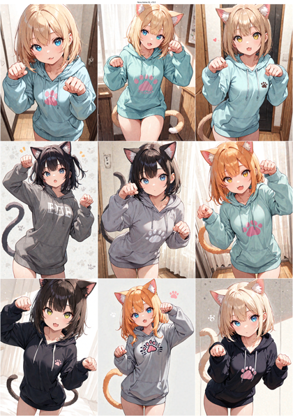 Nova Anime XL v19.0 - 「がおー」のポーズ、犬、猫の手のポーズを表現するプロンプト、画像生成結果:画像6