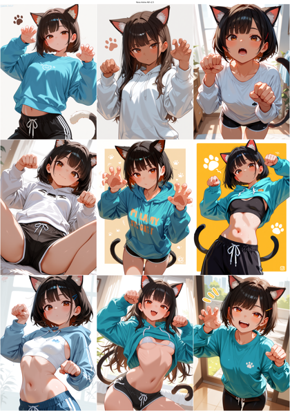 Nova Anime AM v2.5 - 「がおー」のポーズ、犬、猫の手のポーズを表現するプロンプト、画像生成結果:画像4