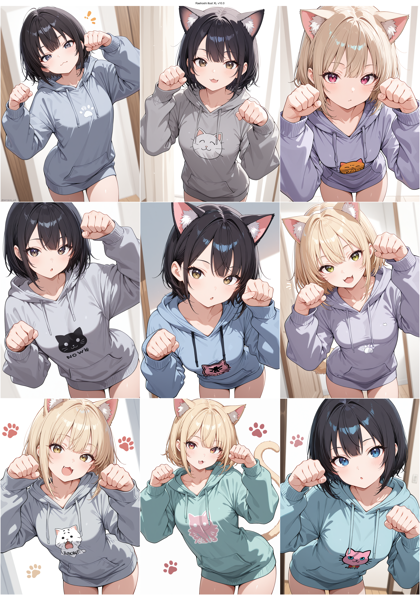 Raehoshi illust XL v10.0 - 「がおー」のポーズ、犬、猫の手のポーズを表現するプロンプト、画像生成結果:画像8