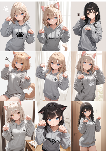 WAI-illustrious-SDXL v17.0 - 「がおー」のポーズ、犬、猫の手のポーズを表現するプロンプト、画像生成結果:画像5