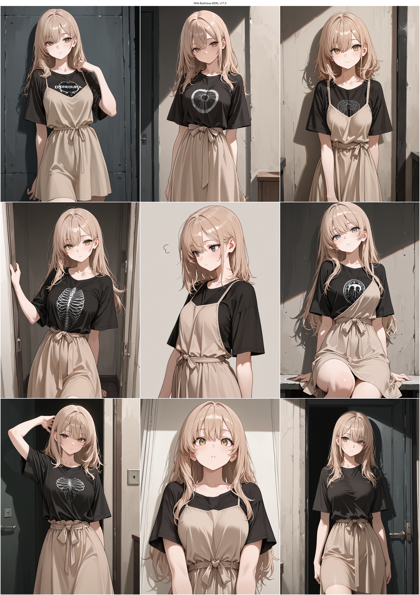 WAI-illustrious-SDXL v17.0 - シャツの上にストラップ ワンピースを着ているファッションを表現するプロンプト、画像生成結果:画像1