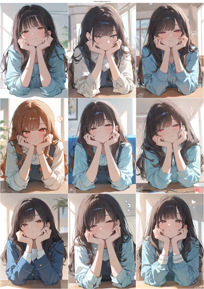 Anima-snowstyle remix v1.0 - 頬杖をしているキャラクターのプロンプト、画像生成結果:画像7