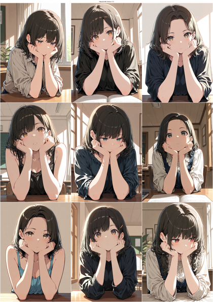 Hakushi Mix Anima v1.0 - 頬杖をしているキャラクターのプロンプト、画像生成結果:画像6