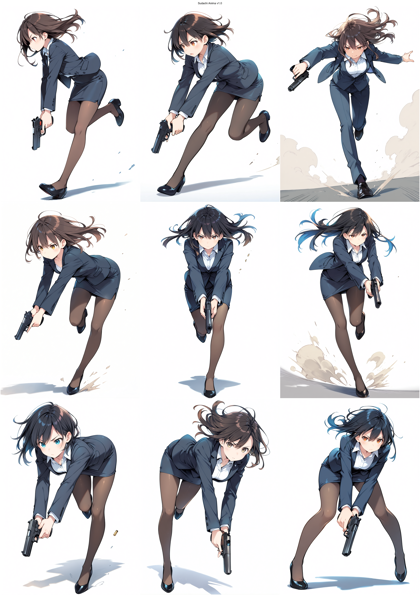 Sudachi Anima v1.0 - 銃を下に向けて走るポーズを表現するプロンプト、画像生成結果:画像13
