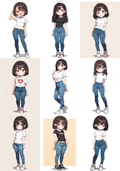 AnimaIka v4.8 - 頭身のやや低いキャラクター(セミデフォルメ)、デフォルメの弱いキャラクター を生成するプロンプト、画像生成結果:画像4