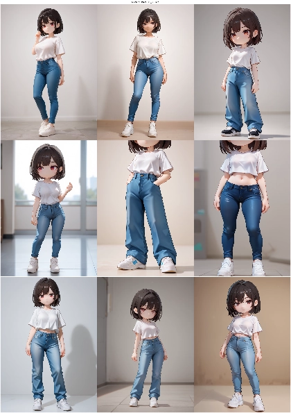 MiaoMiao Harem 2.9B_BETA1.1 - 頭身のやや低いキャラクター(セミデフォルメ)、デフォルメの弱いキャラクター を生成するプロンプト、画像生成結果:画像9