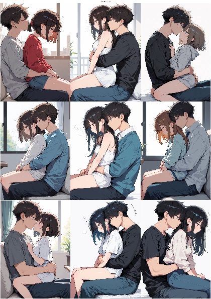 Tekito-Mix v3.21 - 膝の上にキャラクターが座るシーンのプロンプト、画像生成結果:画像7