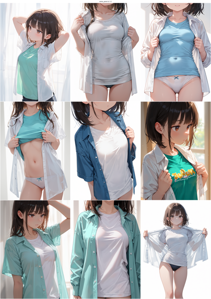 anima_pencil v2.1.0 - Tシャツの上に前あきのシャツを着るファッションスタイルを表現するプロンプト、画像生成結果:画像3