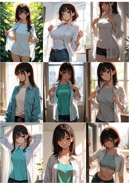 Nova Anime AM v3.0 - Tシャツの上に前あきのシャツを着るファッションスタイルを表現するプロンプト、画像生成結果:画像1