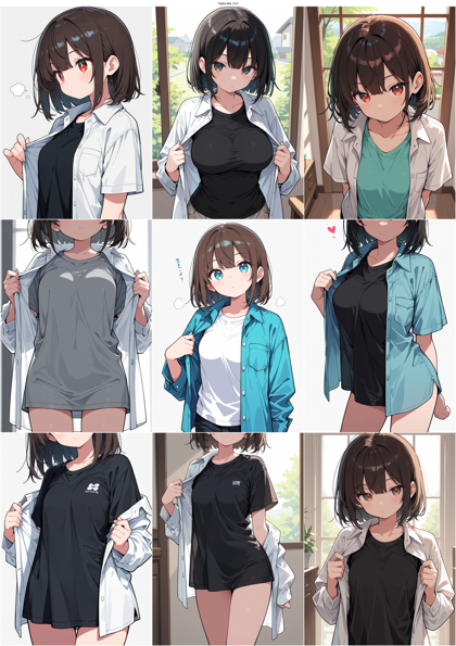 Tekito-Mix v3.0 - Tシャツの上に前あきのシャツを着るファッションスタイルを表現するプロンプト、画像生成結果:画像2