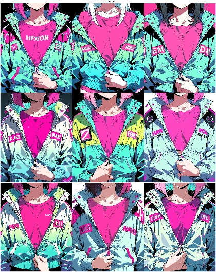Confound Atelier JetMix - ジッパーを下ろす、ボタンを外すしぐさを表現するプロンプト、画像生成結果:画像7