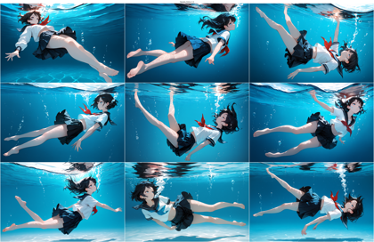 Hassaku Anima v1.2 - キャラクターが水中に落ちる、水没するシーンを表現するプロンプト、画像生成結果:画像6