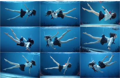 PerfectDeliberate-Anime v5.0_A - キャラクターが水中に落ちる、水没するシーンを表現するプロンプト、画像生成結果:画像4