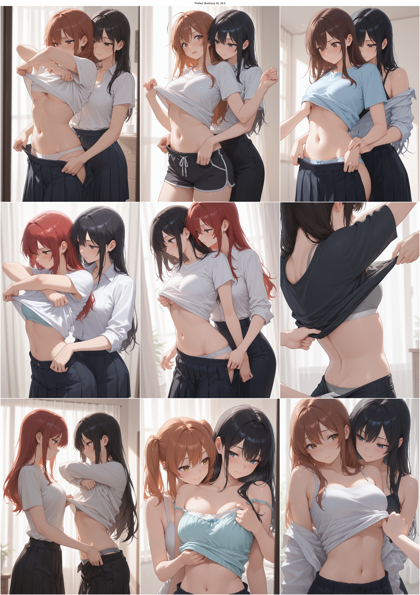 Prefect illustrious XL v8.0 - ほかのキャラクターに服を脱がされているシーンを表現するプロンプト、画像生成結果:画像3
