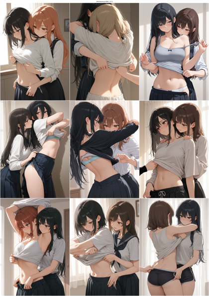 WAI-illustrious-SDXL v17.0 - ほかのキャラクターに服を脱がされているシーンを表現するプロンプト、画像生成結果:画像1