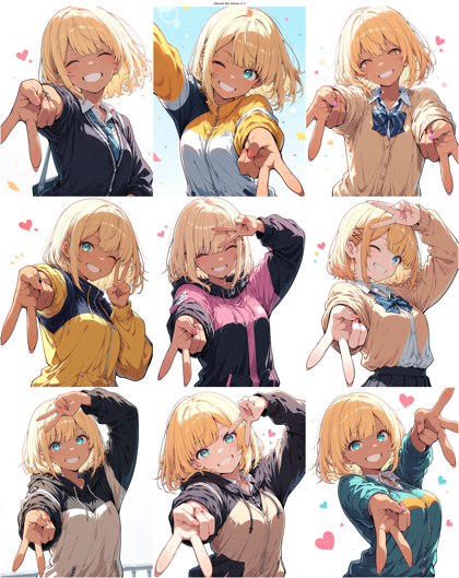 Hakushi Mix Anima v1.0 - ピースのサインを表現するプロンプト、画像生成結果:画像11