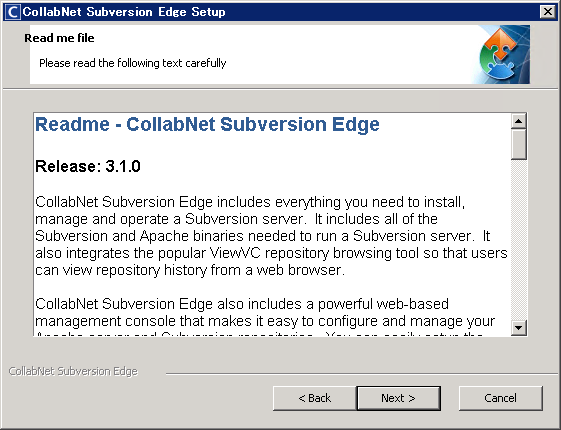CollabNet Subversion Edge 3.1.0 のインストール:画像4