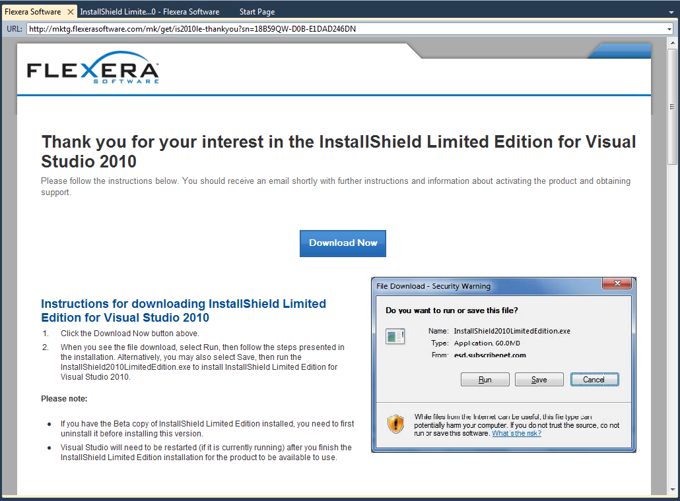 InstallShield 2010 Limited Edition for Visual Studio 2010をダウンロードする:画像7