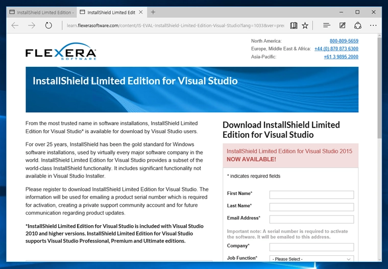 InstallShield 2015 Limited Edition for Visual Studio 2015 の有効化とインストール:画像7