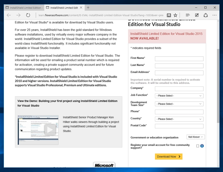 InstallShield 2015 Limited Edition for Visual Studio 2015 の有効化とインストール:画像8