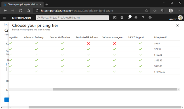 Microsoft AzureにSendGridアカウントを作成すると費用請求が発生する:画像7