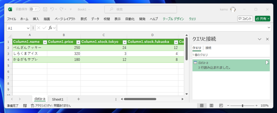 Excelで配列が入れ子になっている JSONファイルを読み込み表形式で表示する:画像15