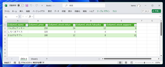 Excelで配列が入れ子になっている JSONファイルを読み込み表形式で表示する:画像16