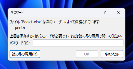 Excelのブックに書き込み用パスワードを設定する:画像13