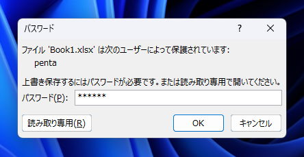 Excelのブックに書き込み用パスワードを設定する:画像14