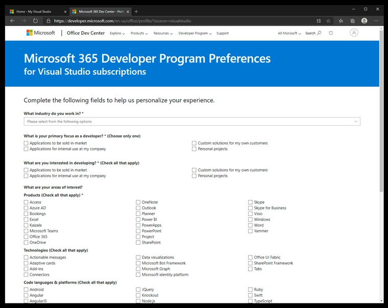 Visual Studio Subscription の Microsoft 365 developer subscription を有効にする:画像4
