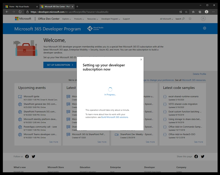 Visual Studio Subscription の Microsoft 365 developer subscription を有効にする:画像9