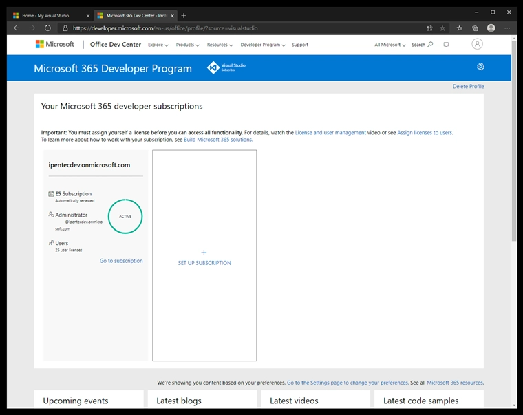 Visual Studio Subscription の Microsoft 365 developer subscription を有効にする:画像10