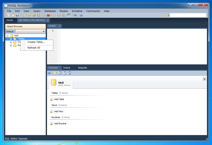MySQL Workbenchを使ってテーブルを作成する:画像1