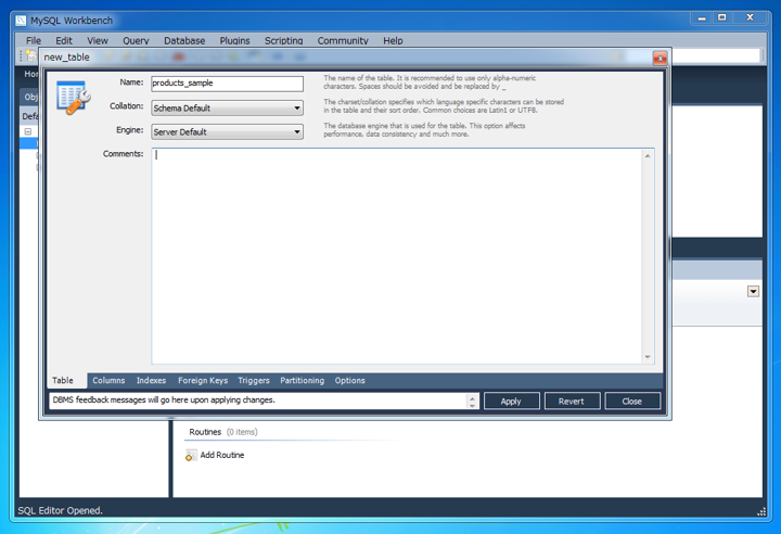 MySQL Workbenchを使ってテーブルを作成する:画像3
