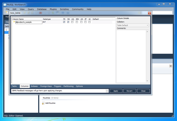 MySQL Workbenchを使ってテーブルを作成する:画像4