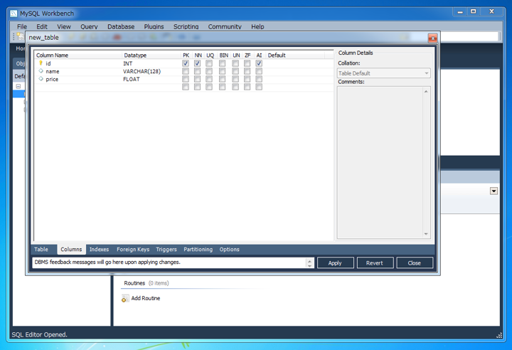 MySQL Workbenchを使ってテーブルを作成する:画像5