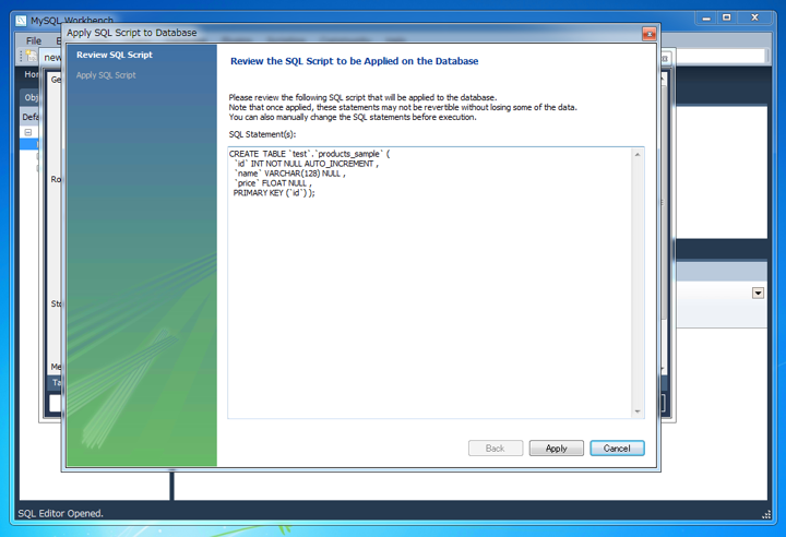 MySQL Workbenchを使ってテーブルを作成する:画像11