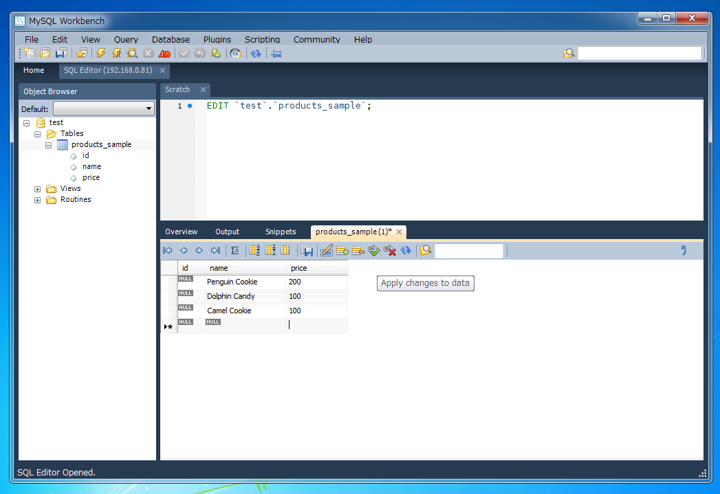 MySQL Workbenchを使ってテーブルを編集する:画像3