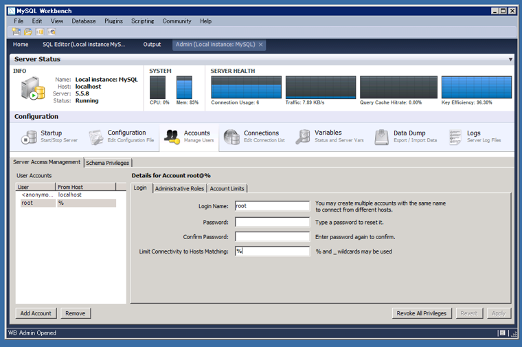 rootでMySQLデータベースサーバにリモートアクセスできない (MySQL WorkBenchでアクセスできない):画像1