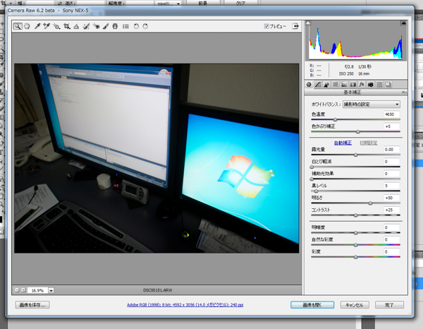 NEXシリーズ(NEX-5 NEX-3)で撮影した写真をAdobe Camera Rawで現像する (Photoshop使用):画像6